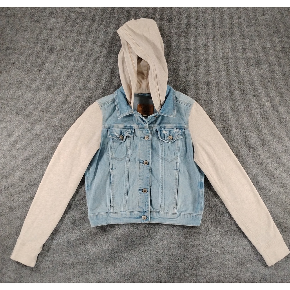 Hollister Twofer Hooded Denim Jacket Size S Jean Coat Trucker Sweatshirt Y2K